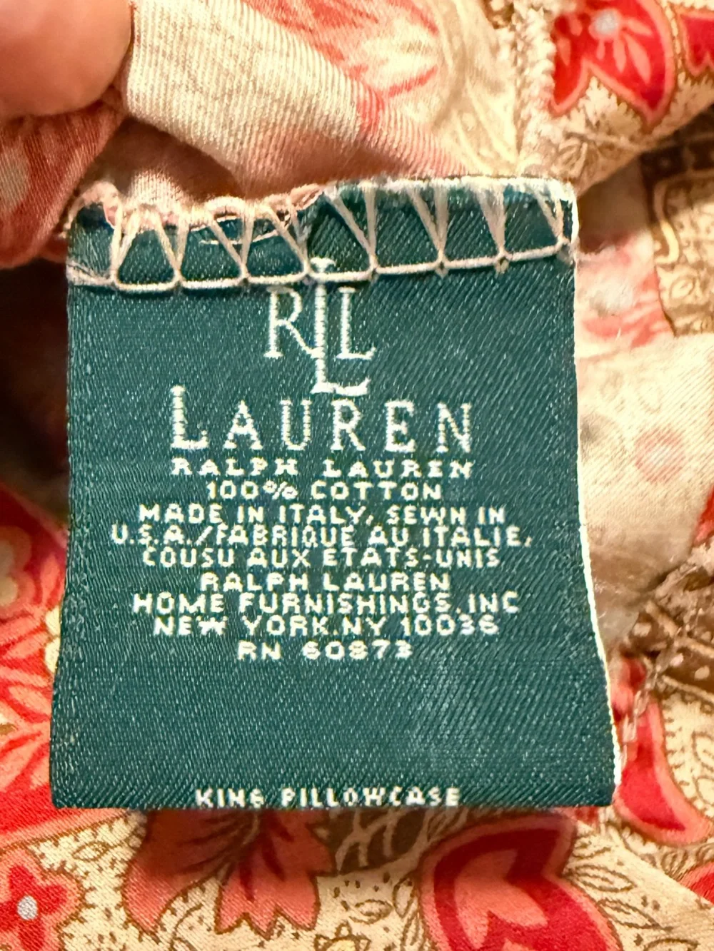 2 Vintage Ralph Lauren LANGHAM Pillowcases Sateen Red Gold KING Italy